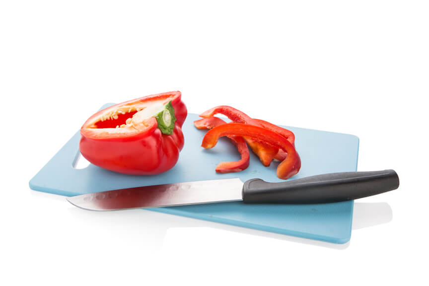 red capsicum on chopping board