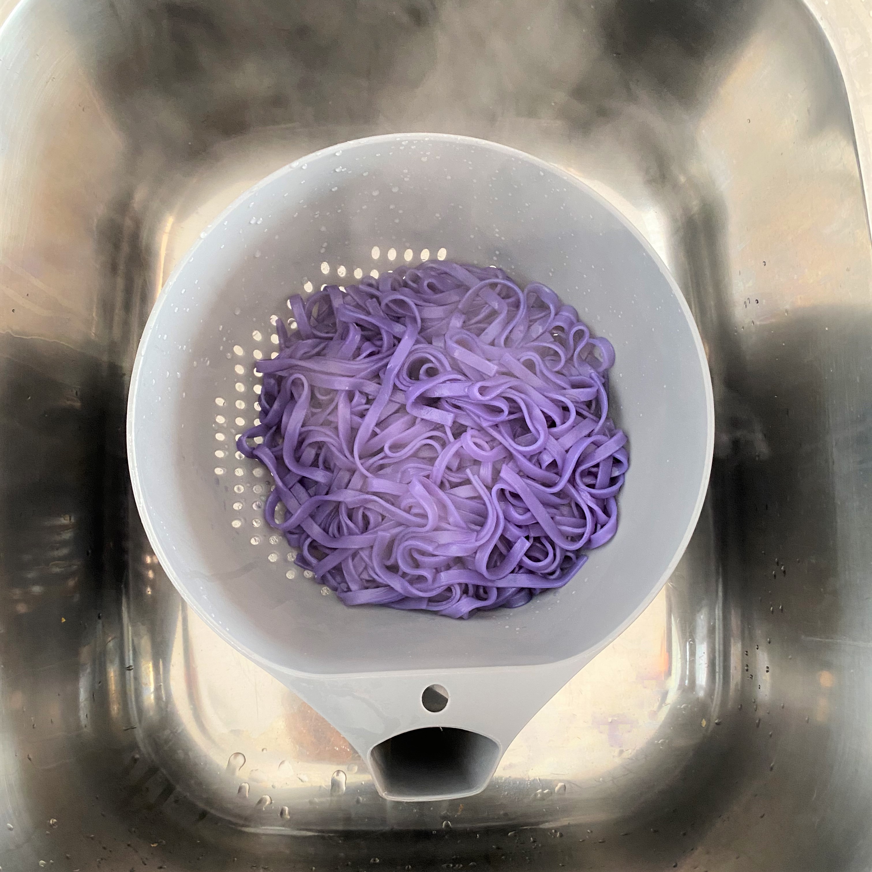 Drained purple noodles 